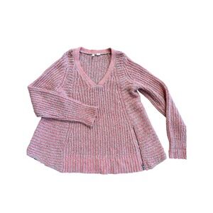 Moth Anthropologie Womens Coral Pink Grey Ribbed V-Neck Side Zip Sweater Large